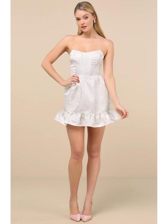 Lulus Dresses & Skirts - NWT (Flaw) Lulus Luxe Delight Ivory Jacquard Strapless Bustier Mini Dress Size M